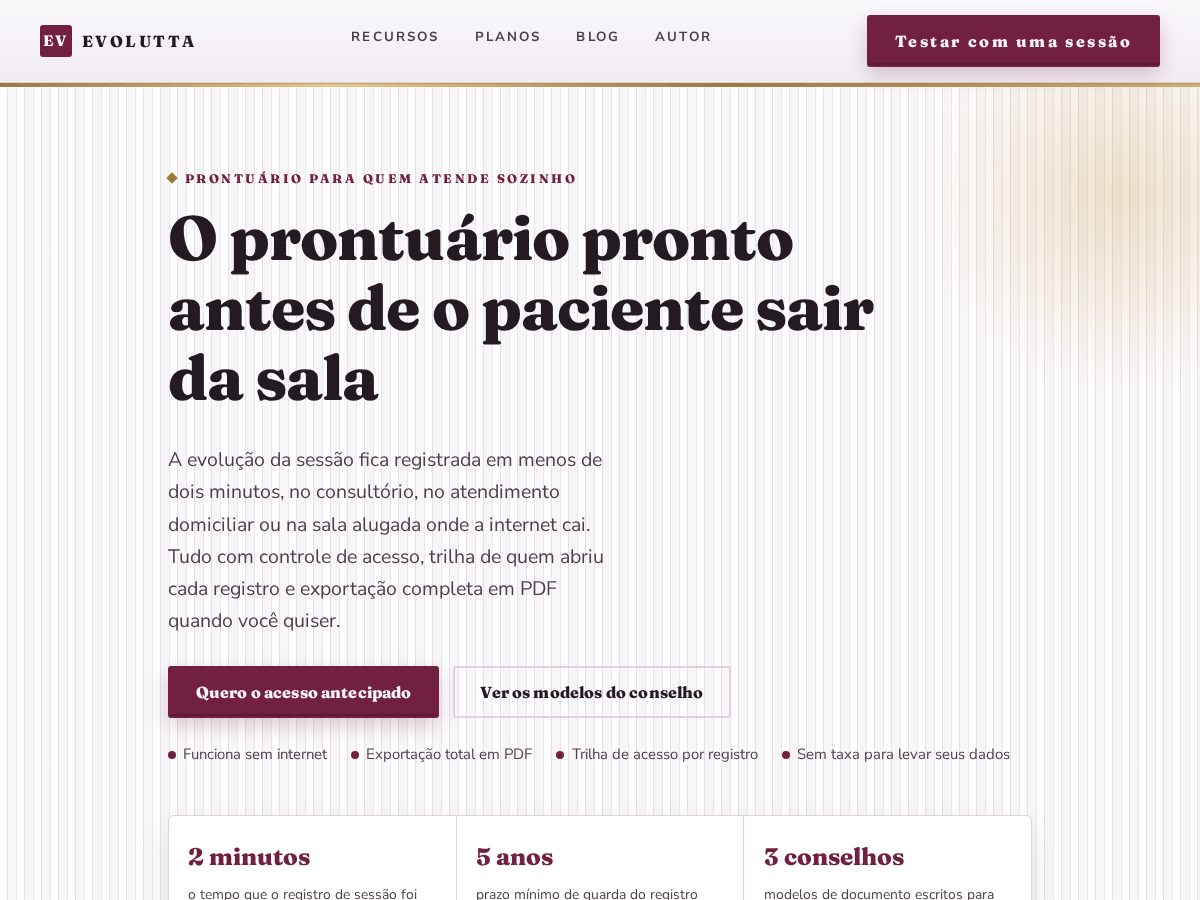 Landing-page snapshot of evoluttaclinica.com