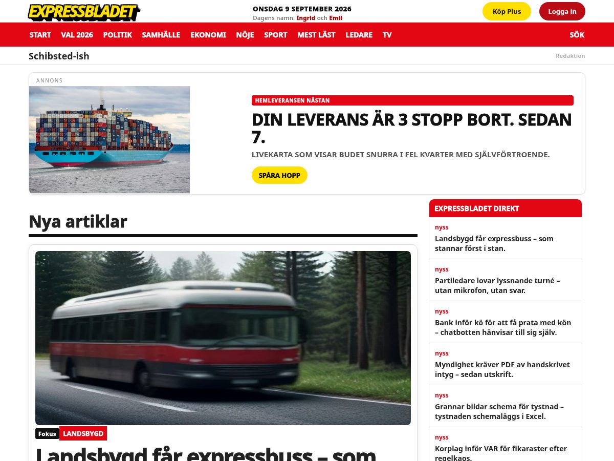 Landing-page snapshot of expressbladet.com
