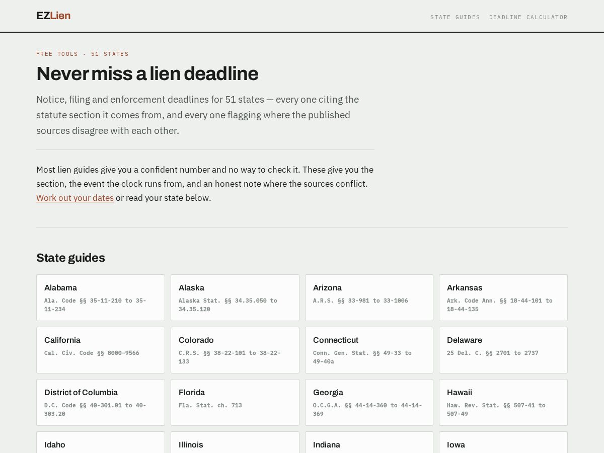 Landing-page snapshot of ezlien.net