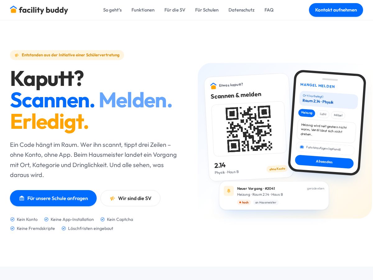 Landing-page snapshot of facilitybuddy.app