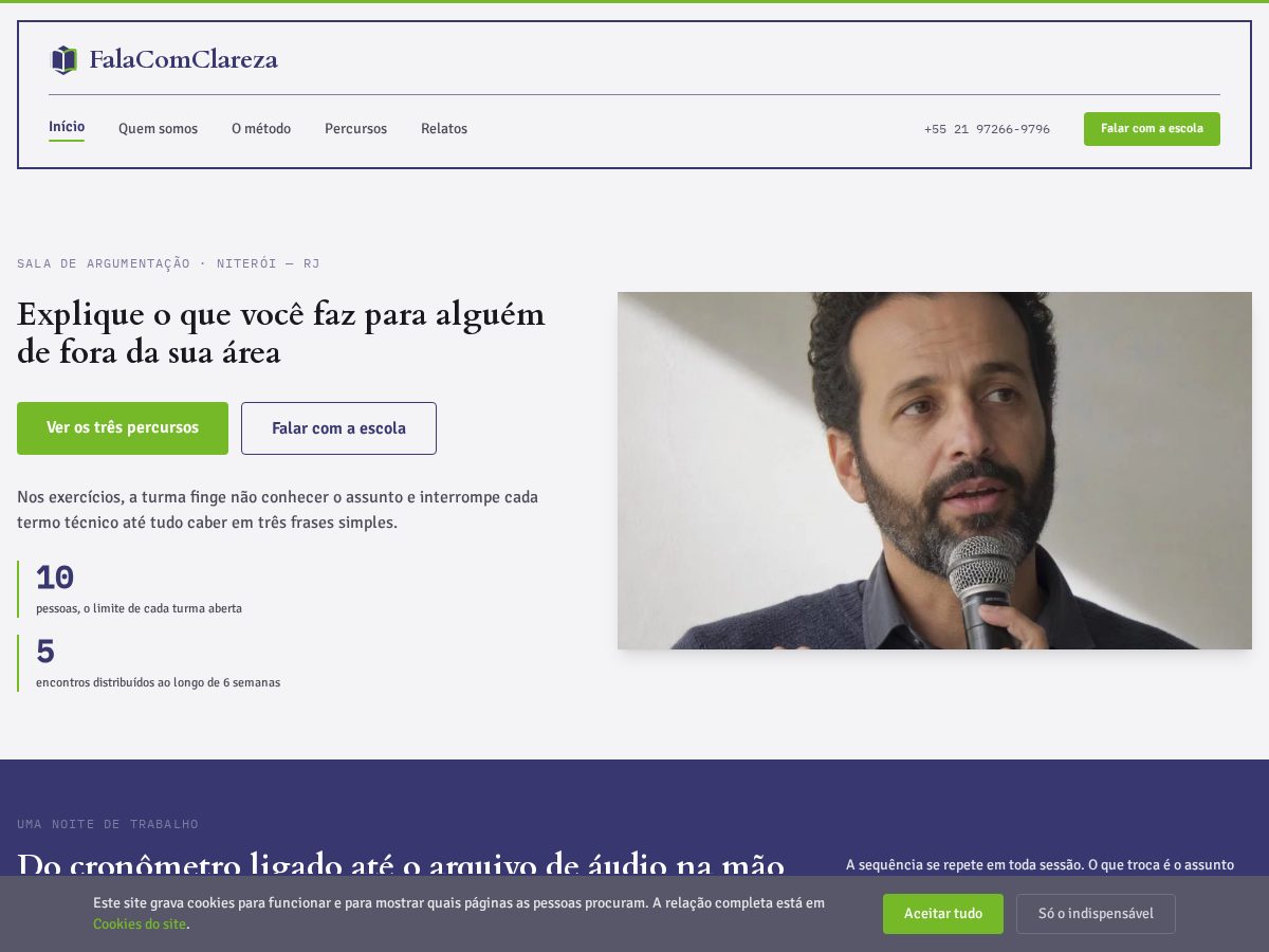 Landing-page snapshot of falacomclareza.digital