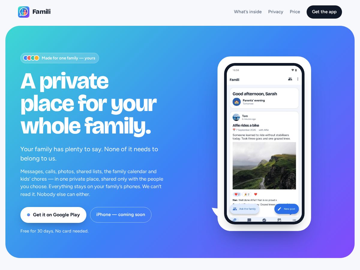 Landing-page snapshot of famili.chat