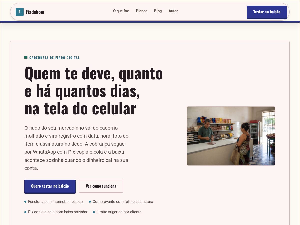Landing-page snapshot of fiadobom.com
