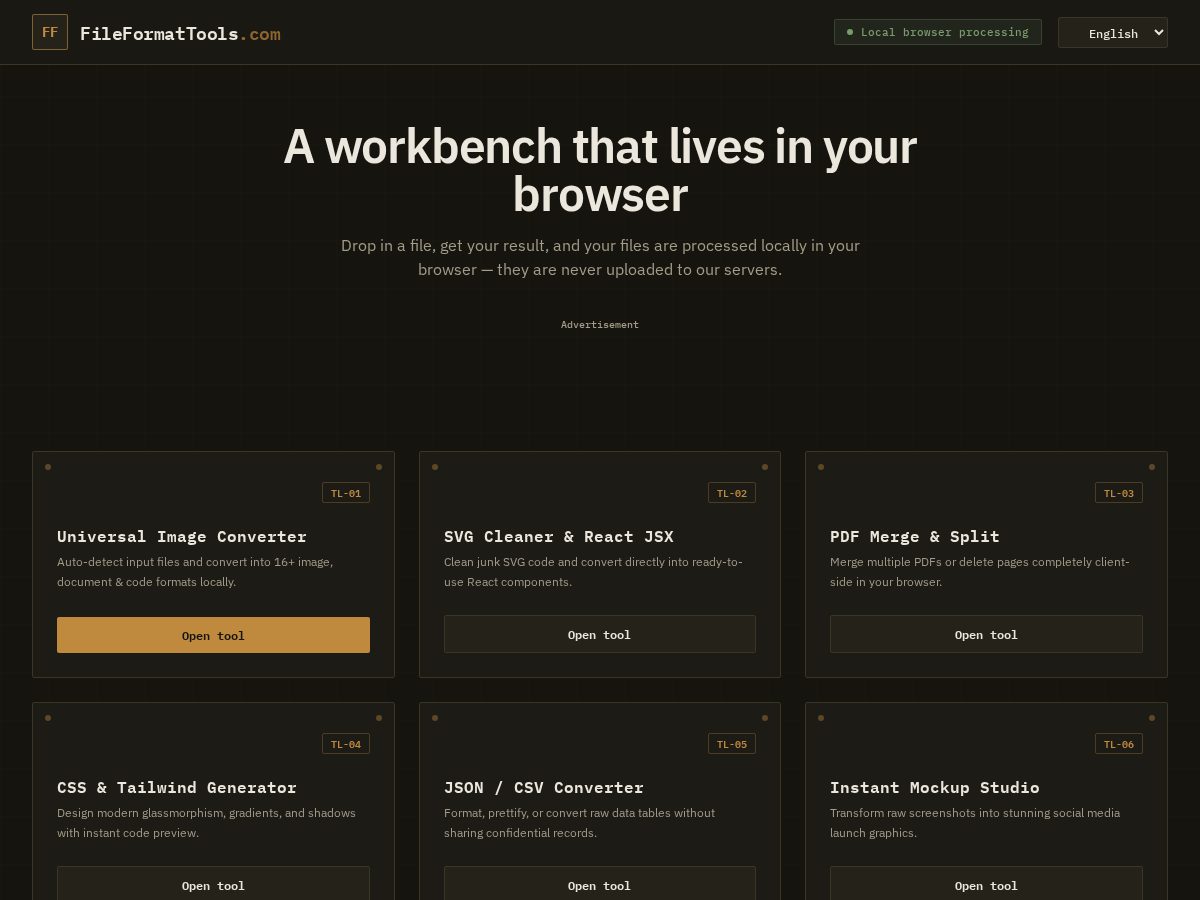 Landing-page snapshot of fileformattools.com