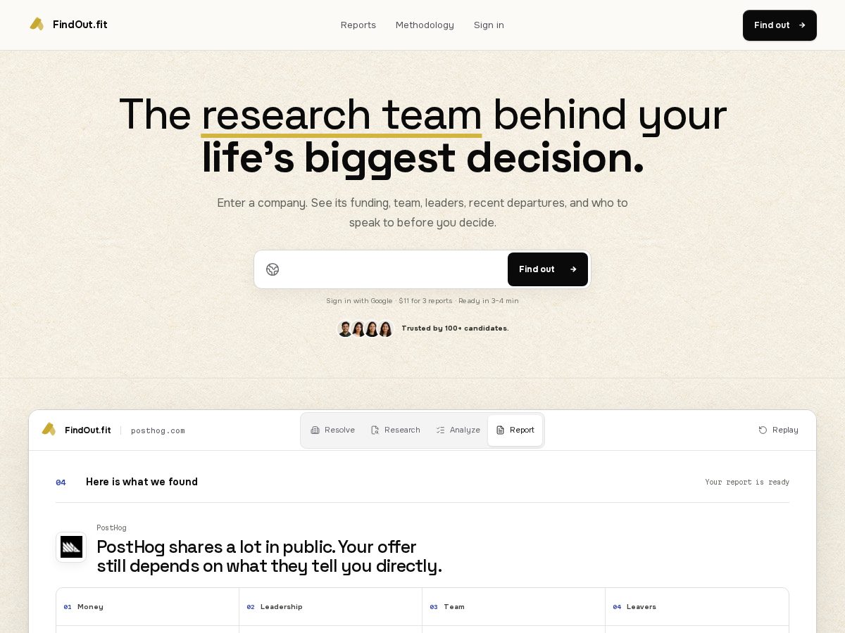 Landing-page snapshot of findout.fit