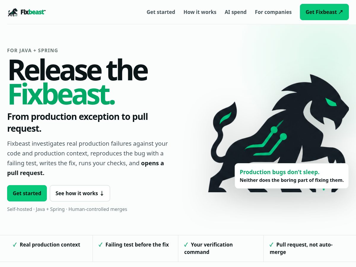 Landing-page snapshot of fixbeast.dev