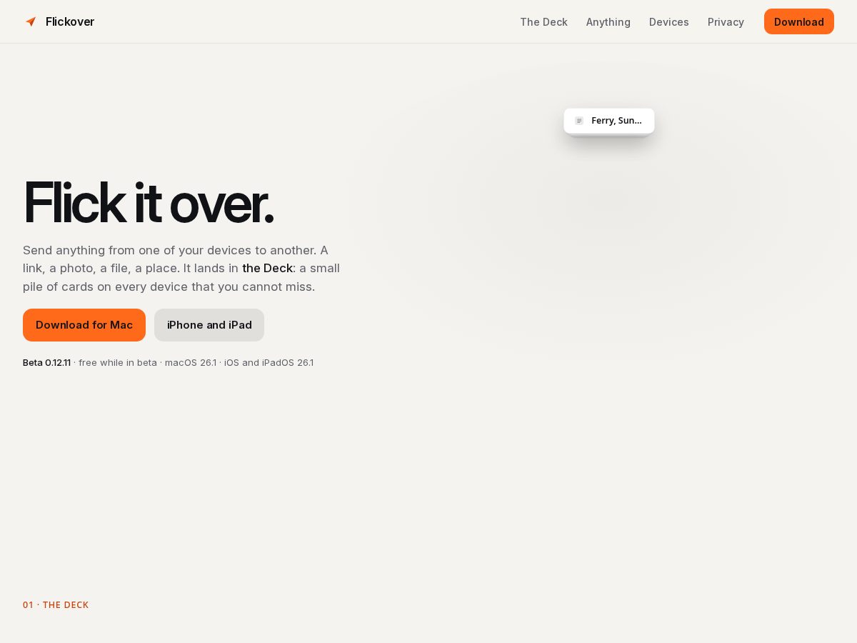 Landing-page snapshot of flickover.app