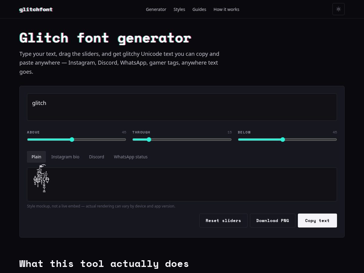 Landing-page snapshot of fontglitch.com