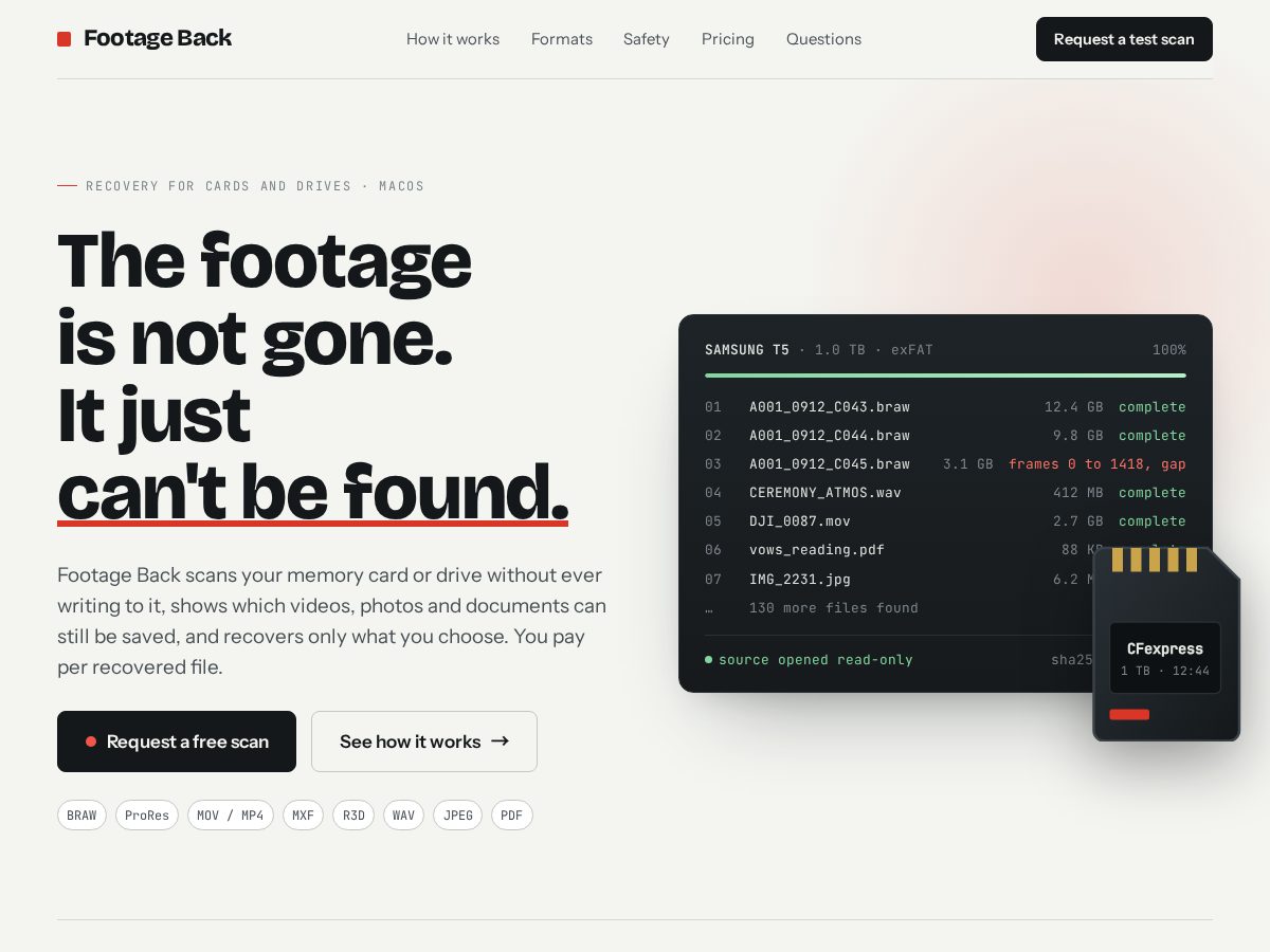 Landing-page snapshot of footageback.com