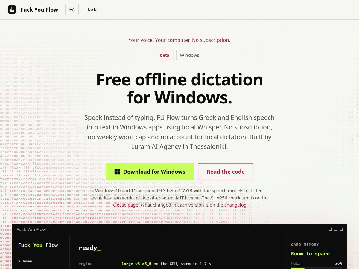 Landing-page snapshot of fuckyouflow.app