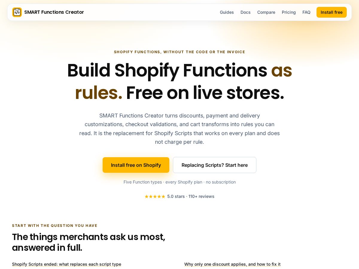 Landing-page snapshot of functions-creator.com