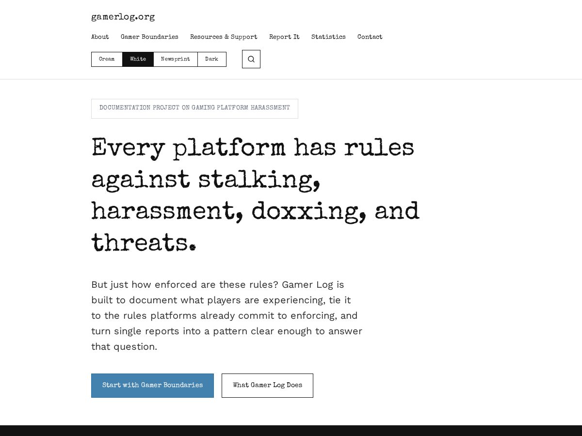 Landing-page snapshot of gamerlog.org