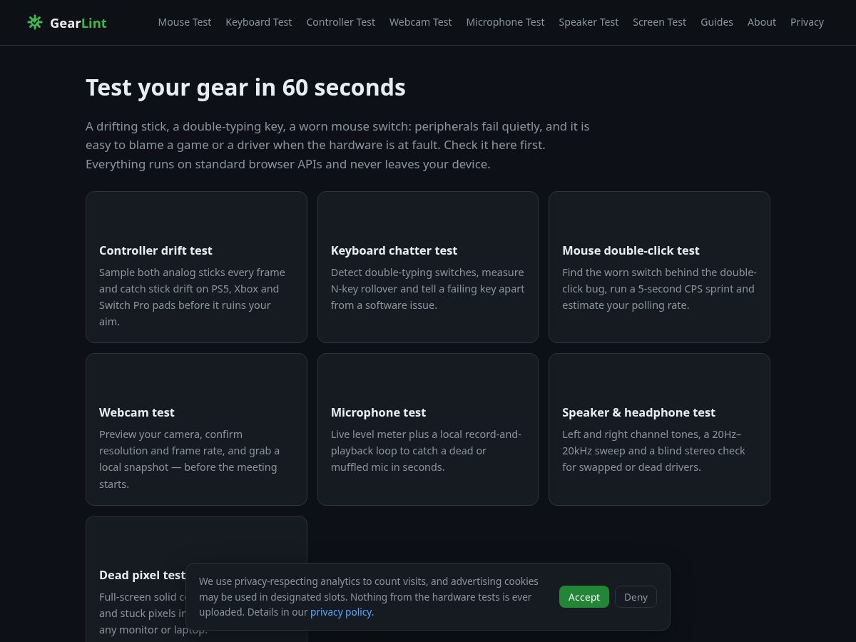 Landing-page snapshot of gearlint.com