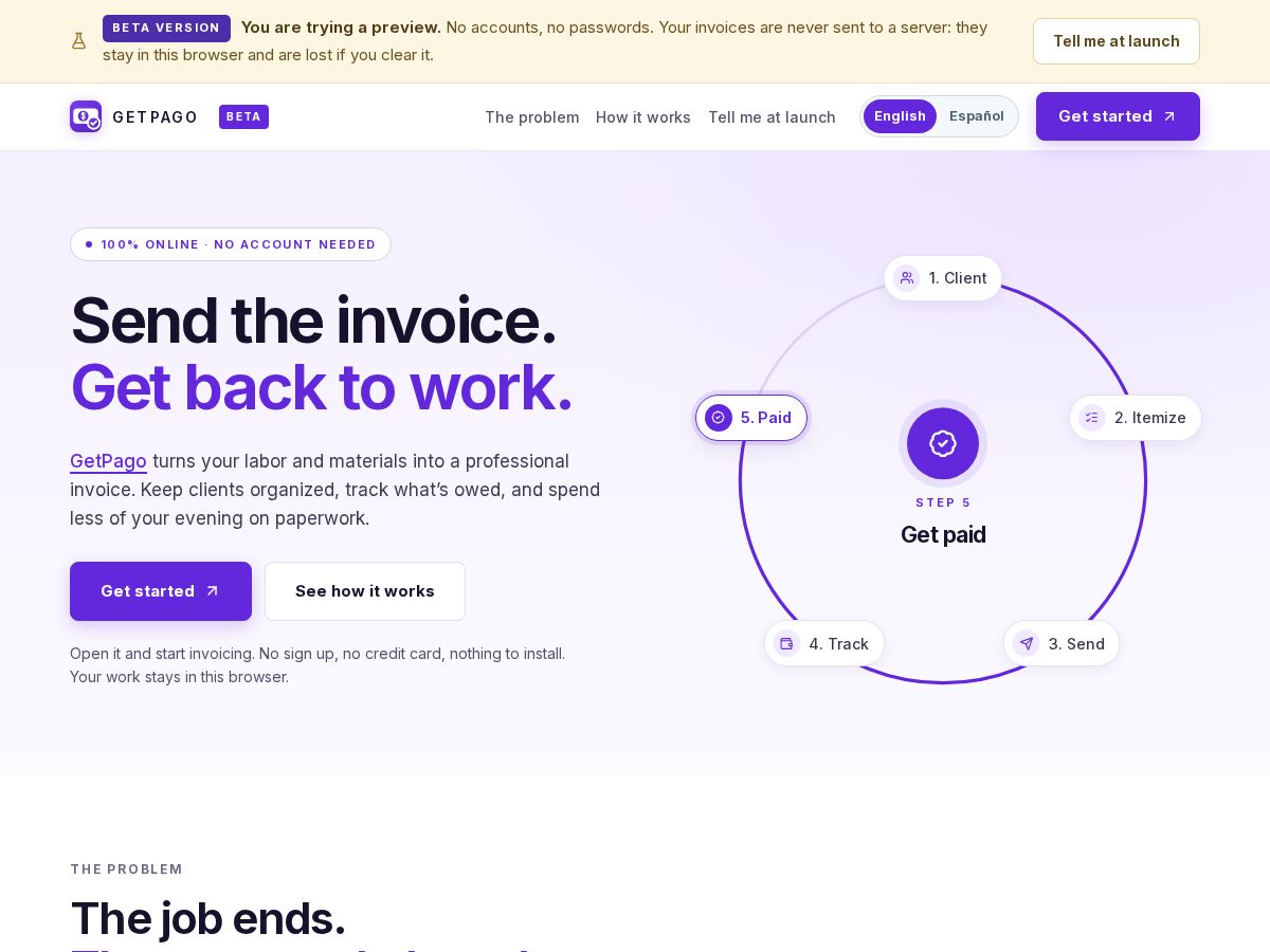 Landing-page snapshot of getpago.pro