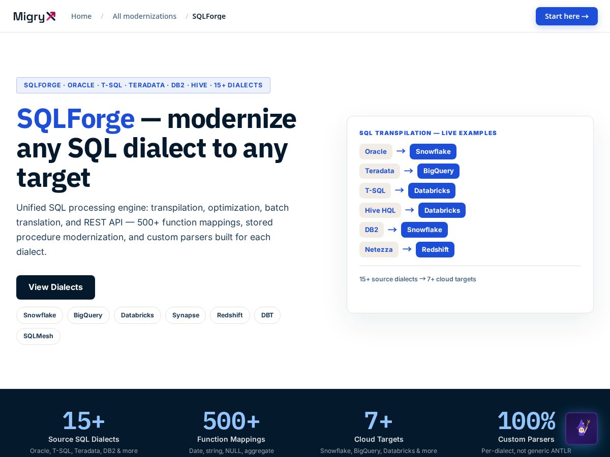 Landing-page snapshot of getsqlforge.com
