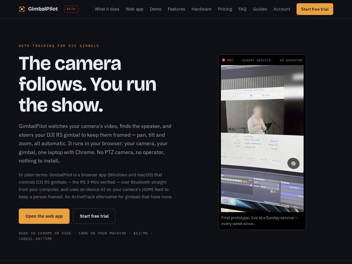 Landing-page snapshot of gimbalpilot.com