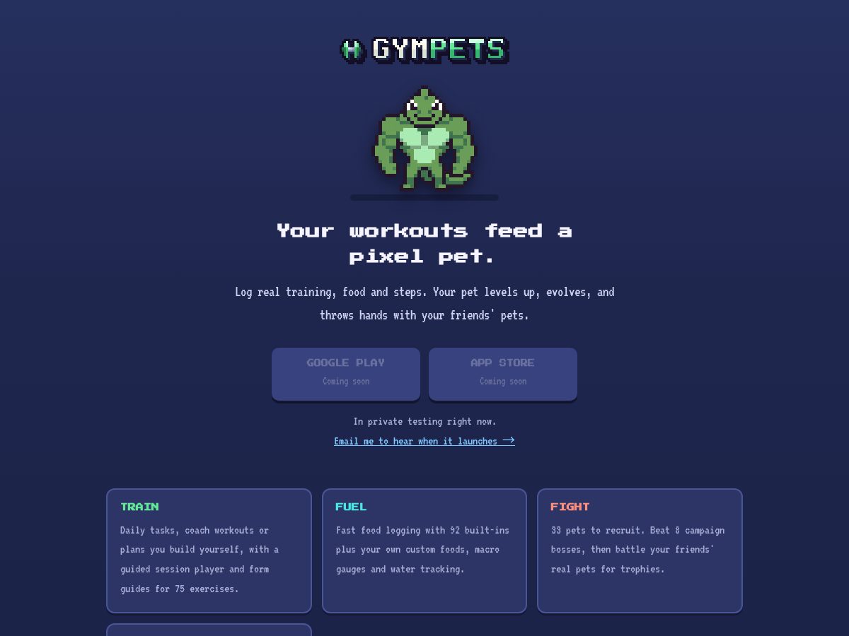 Landing-page snapshot of gympets.app