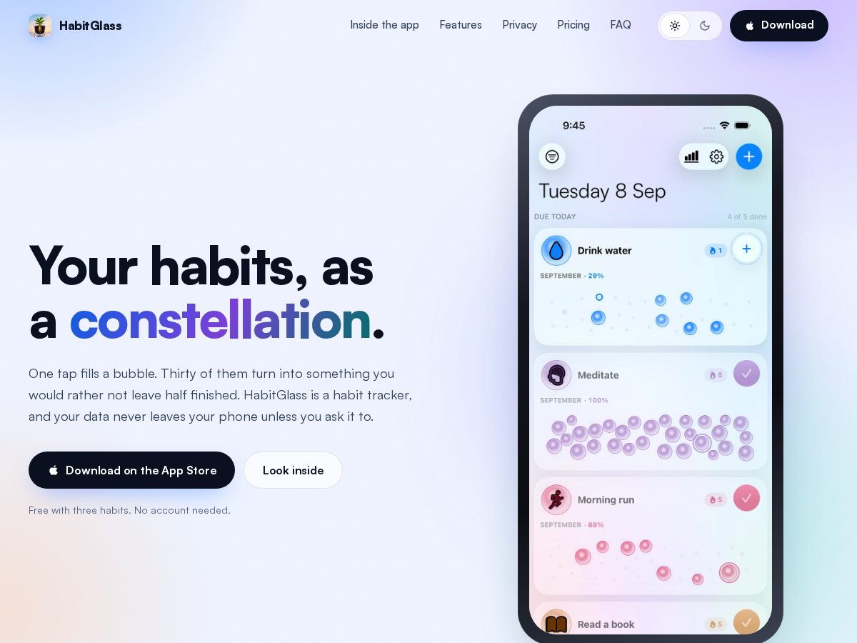 Landing-page snapshot of habitglass.info
