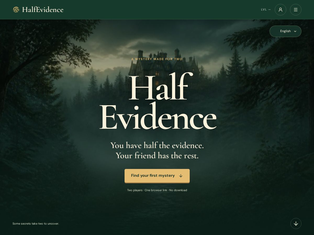 Landing-page snapshot of halfevidence.com