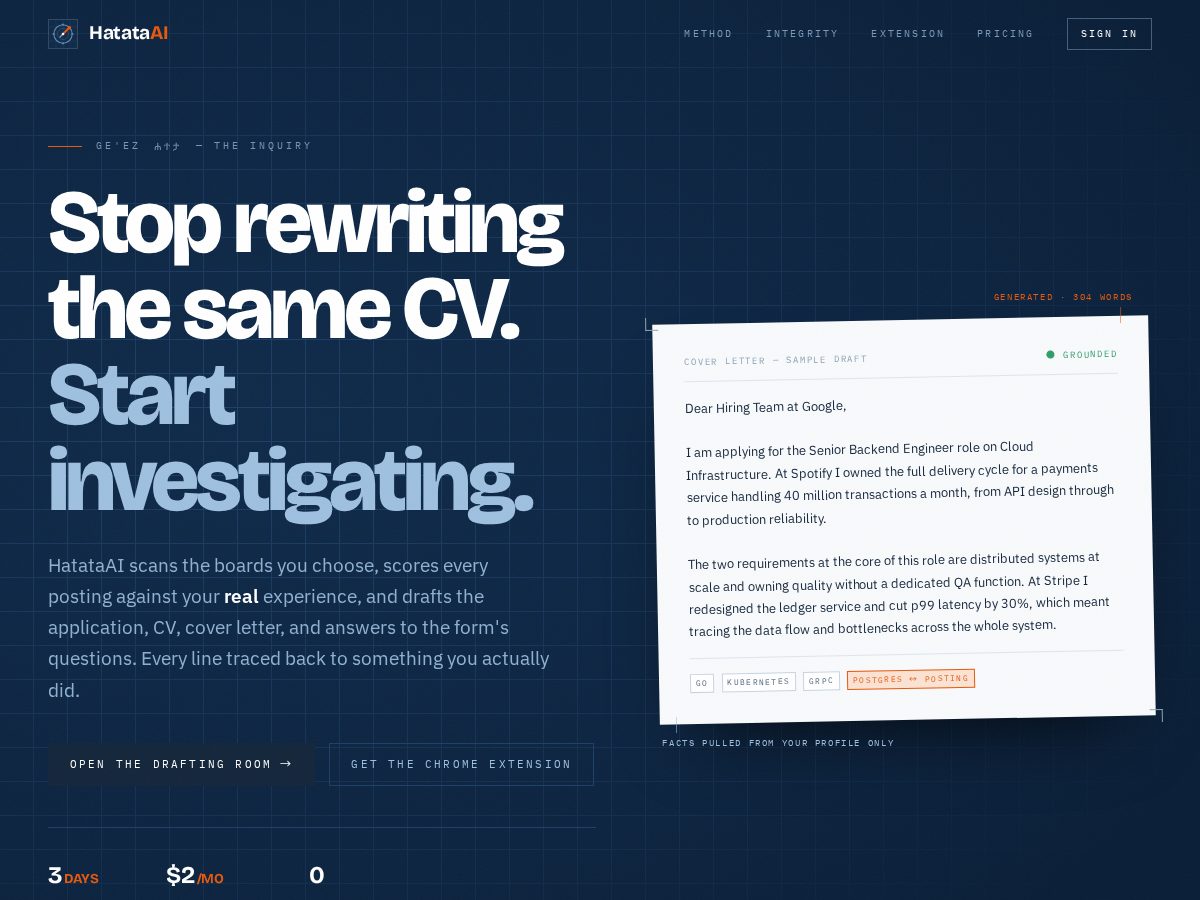 Landing-page snapshot of hatataai.com
