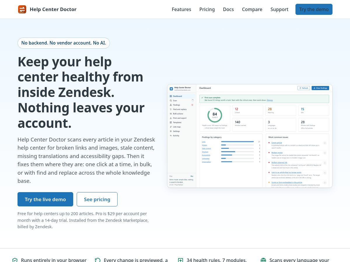 Landing-page snapshot of helpcenterdoctor.app