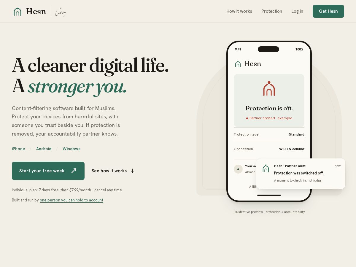Landing-page snapshot of hesn.app