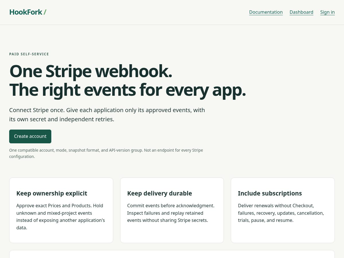 Landing-page snapshot of hookfork.com