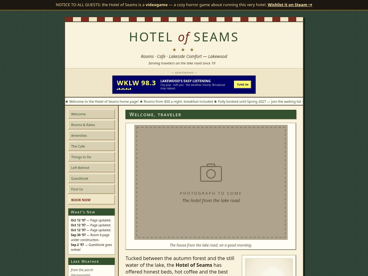 Landing-page snapshot of hotelofseams.com