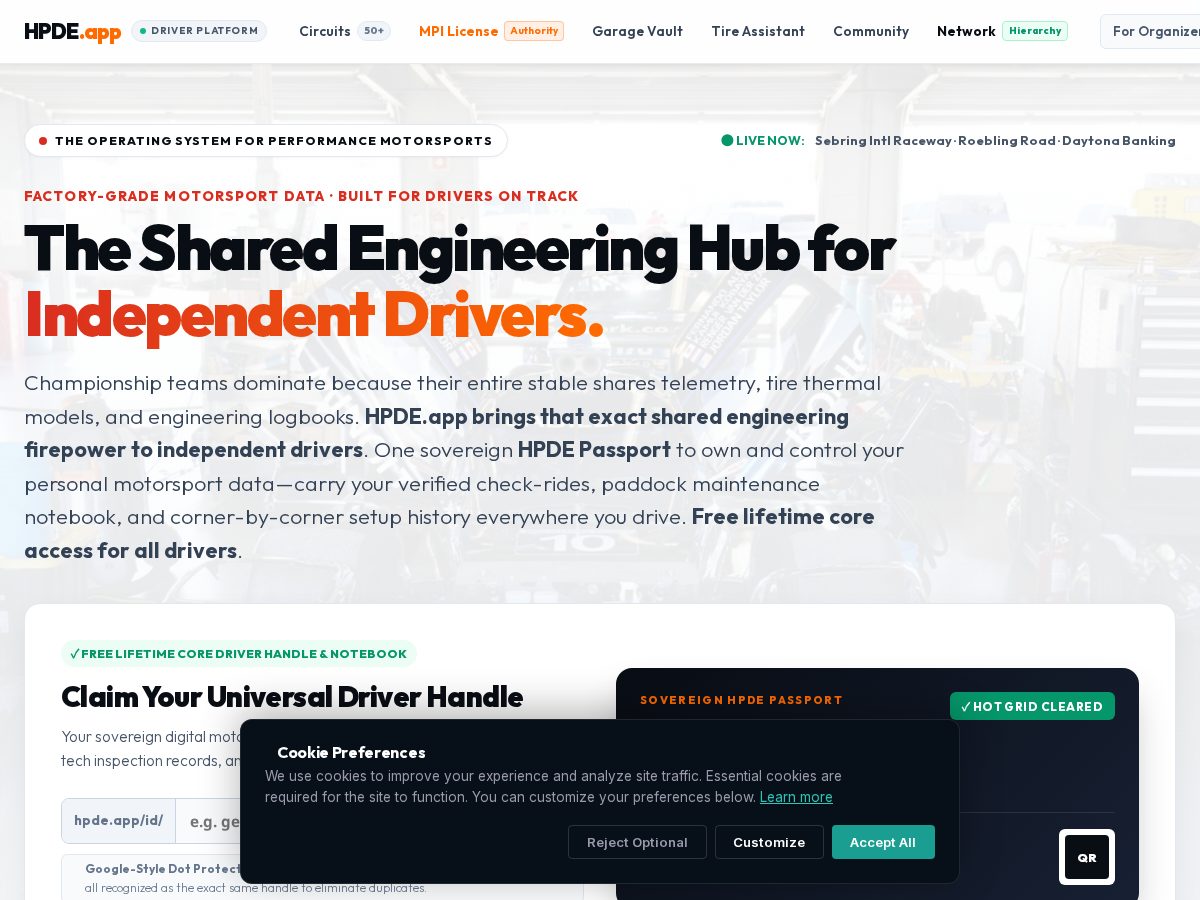 Landing-page snapshot of hpde.app