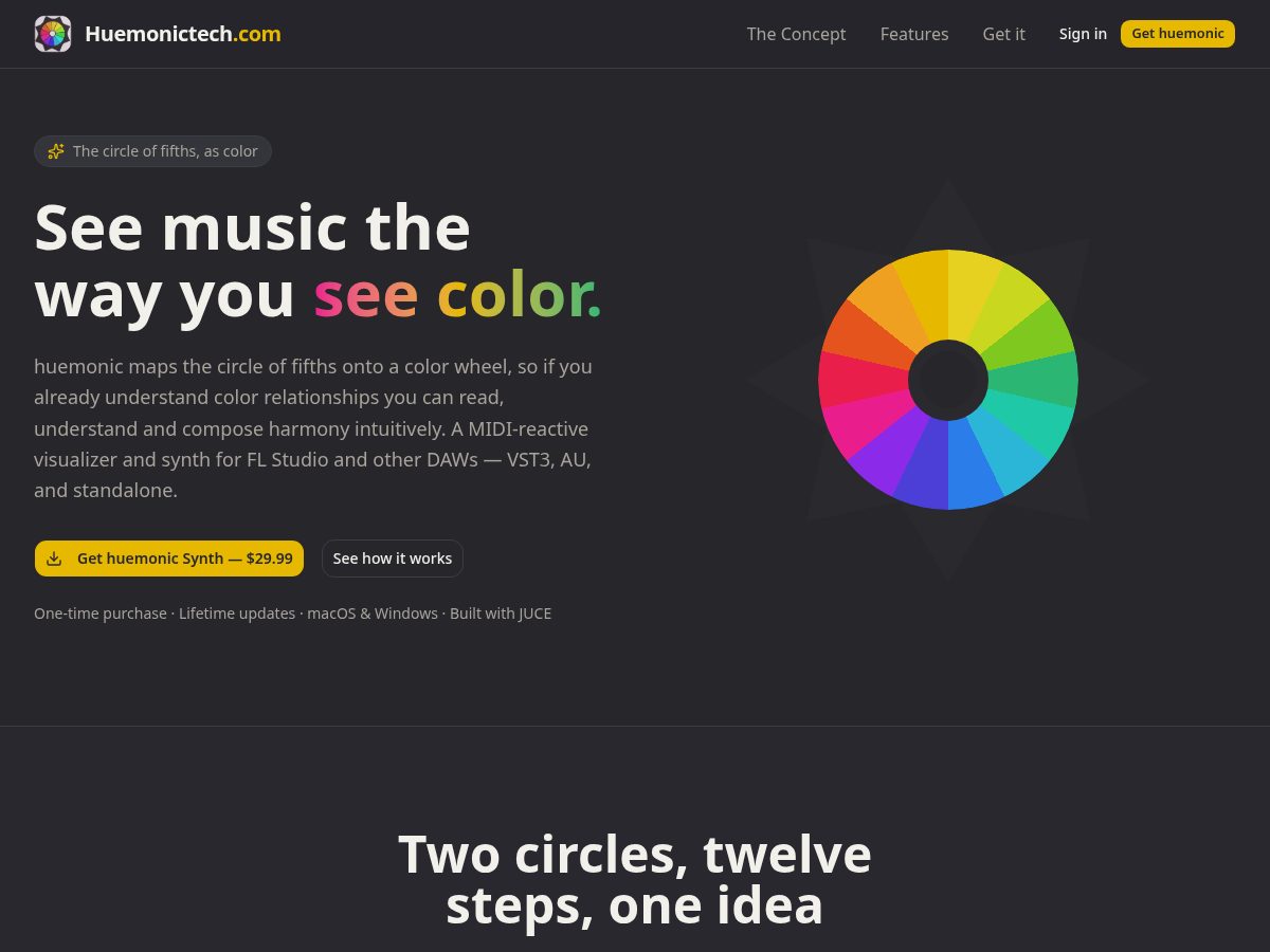 Landing-page snapshot of huemonictech.com