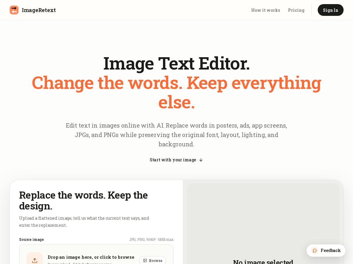Landing-page snapshot of imageretext.com