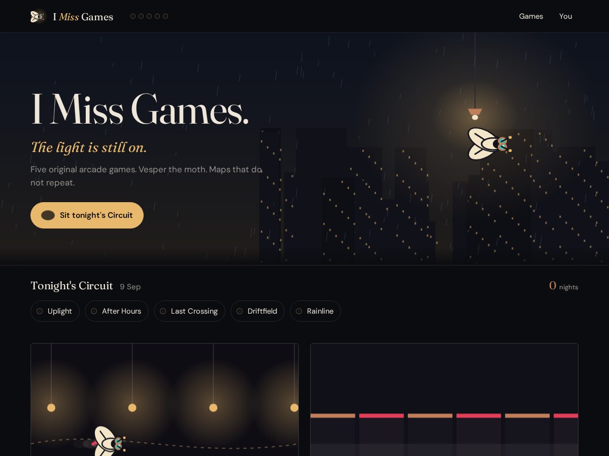 Landing-page snapshot of imissgames.com