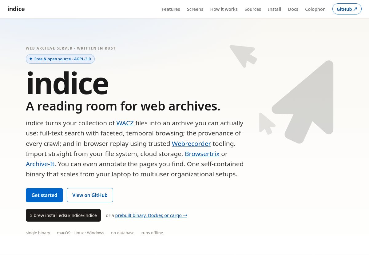 Landing-page snapshot of indice.page