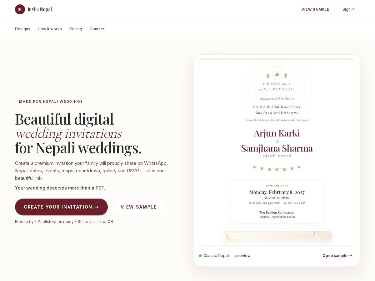 Landing-page snapshot of invitenepal.com