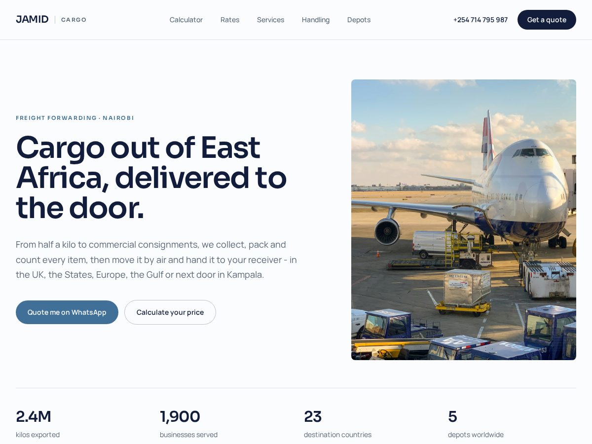 Landing-page snapshot of jamidcargo.com