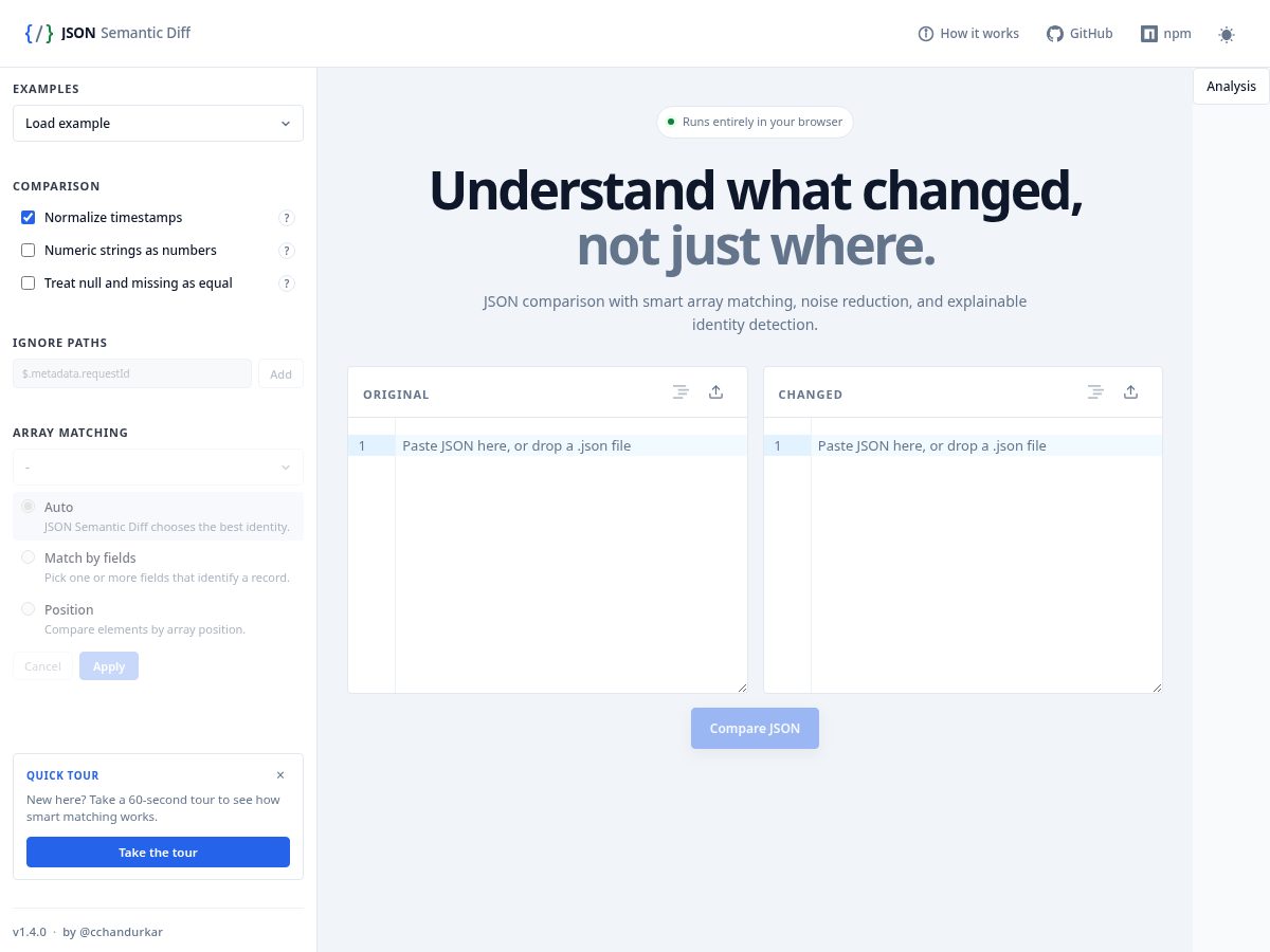 Landing-page snapshot of jsonsemanticdiff.dev