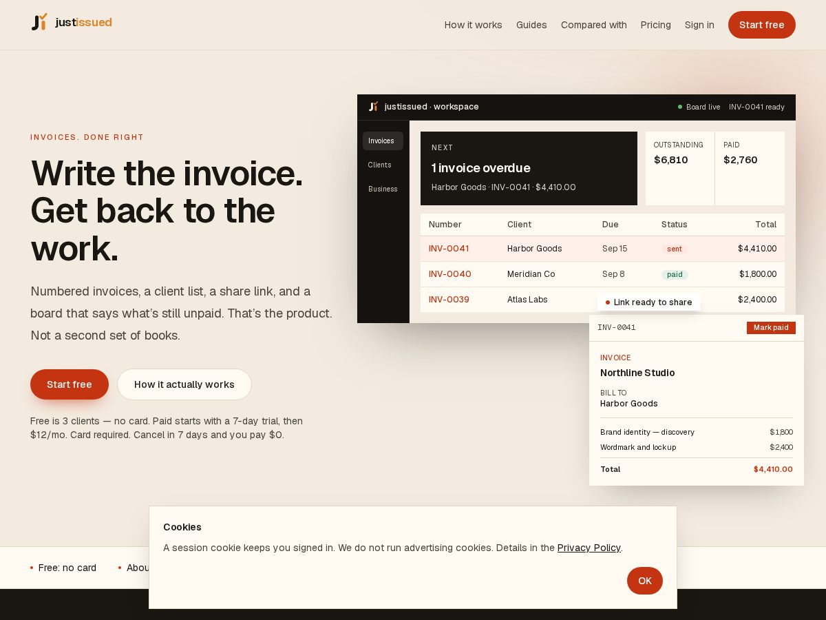 Landing-page snapshot of justissued.com