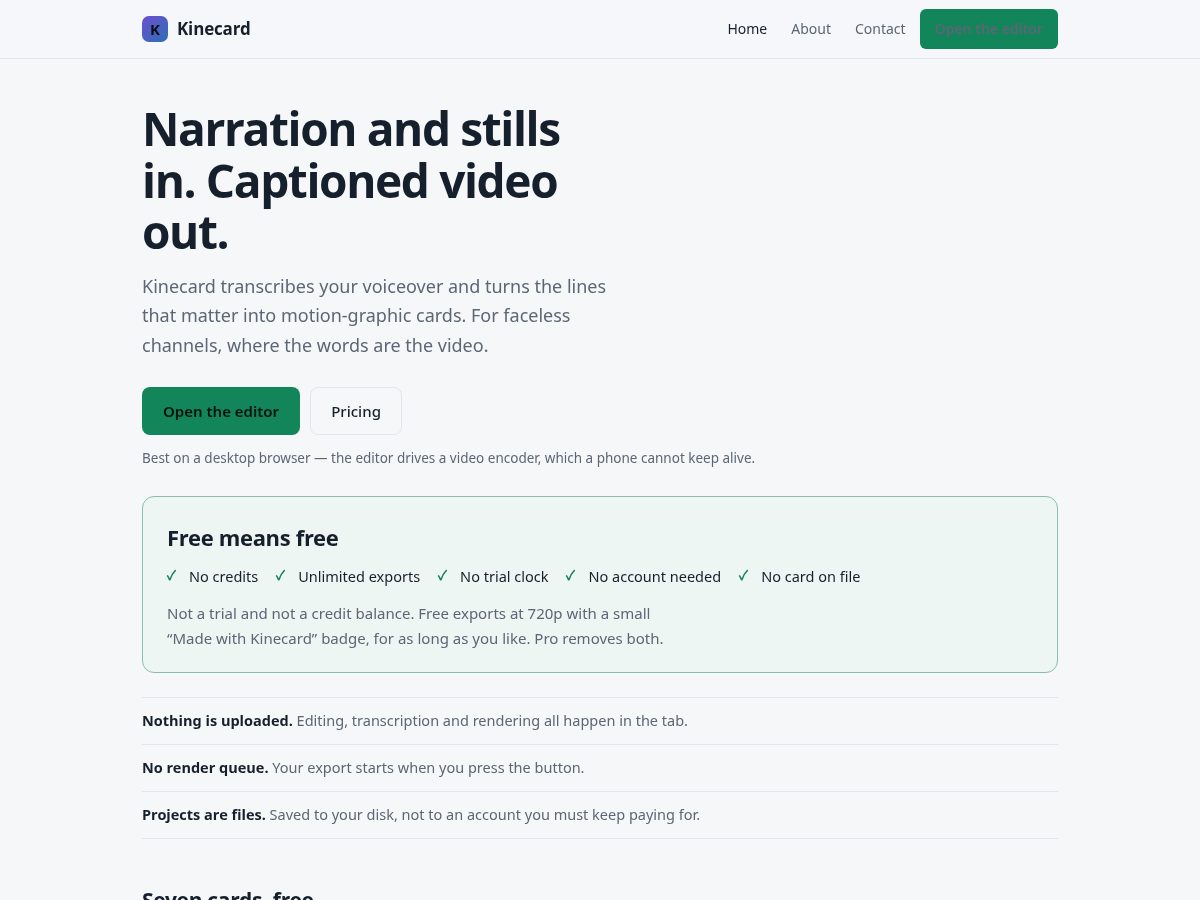 Landing-page snapshot of kinecard.com