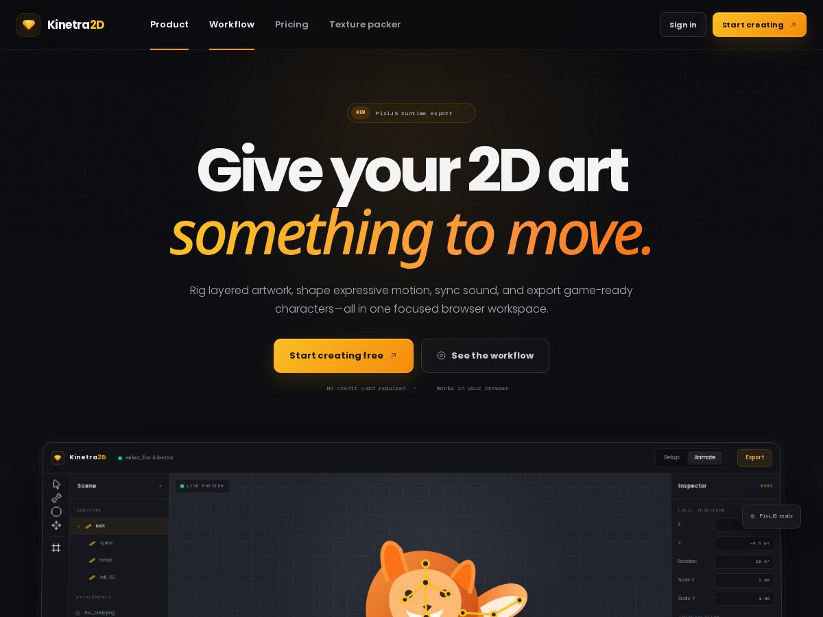 Landing-page snapshot of kinetra2d.com