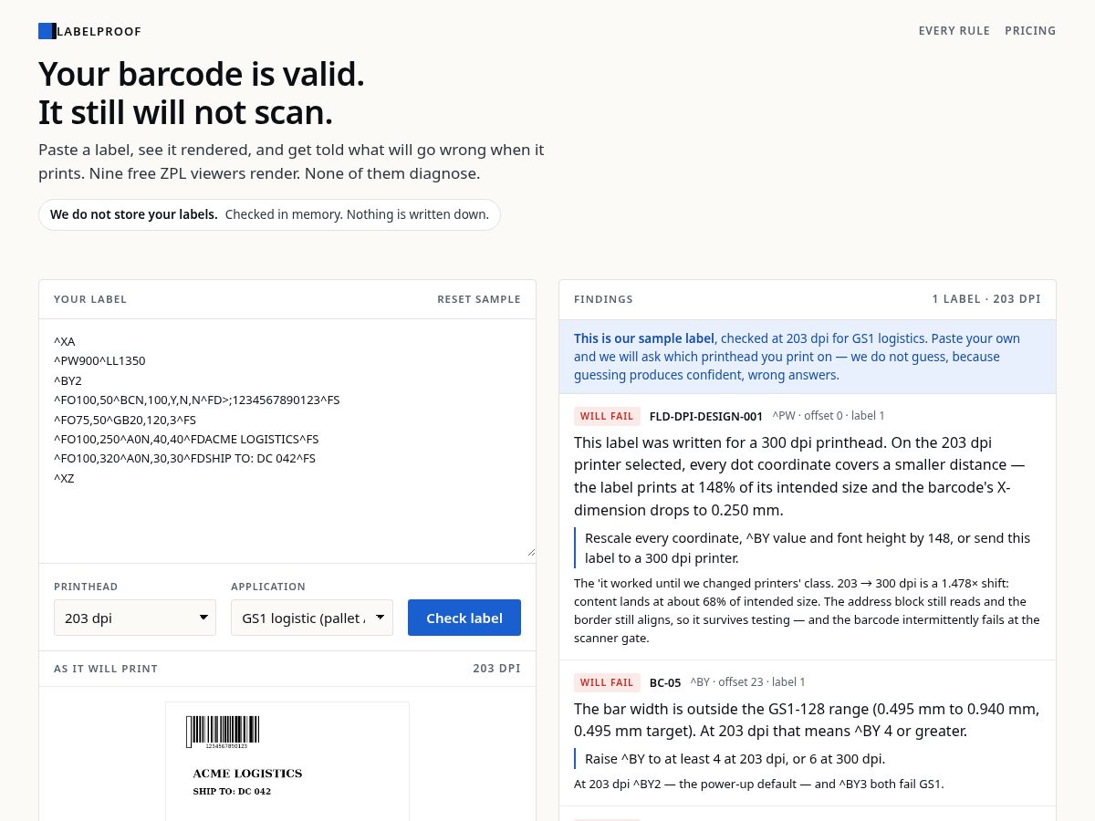 Landing-page snapshot of labelproof.dev