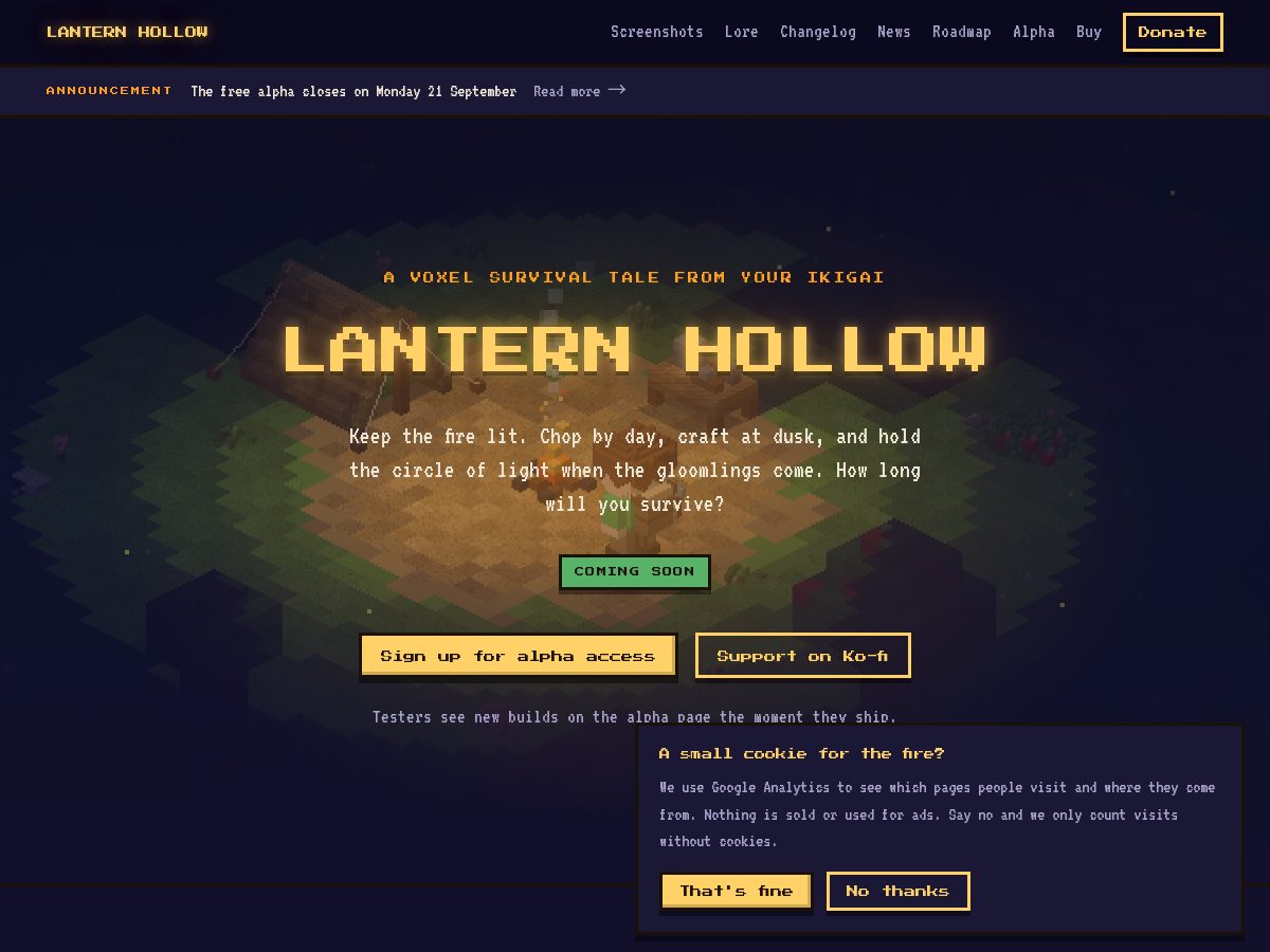 Landing-page snapshot of lanternhollowgame.com