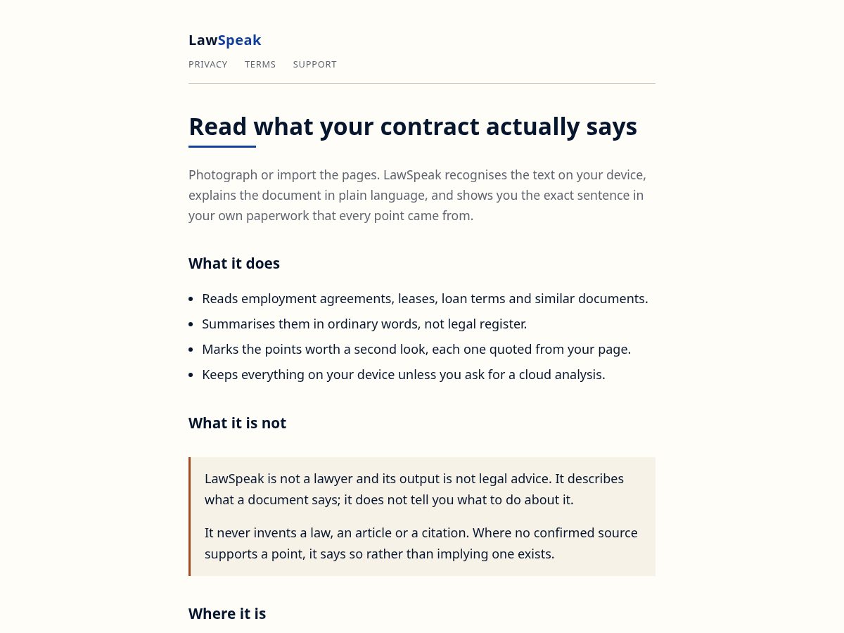Landing-page snapshot of lawspeak.online