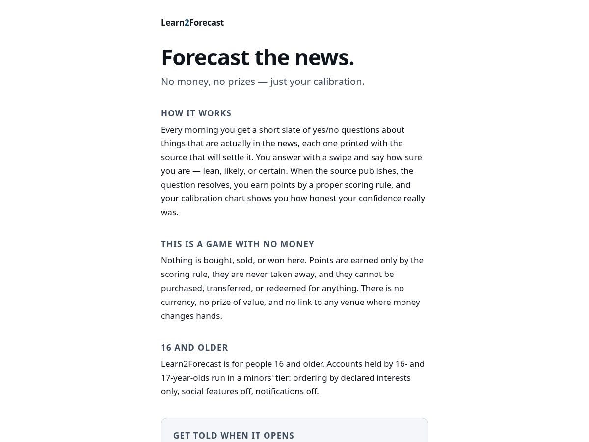 Landing-page snapshot of learn2forecast.com