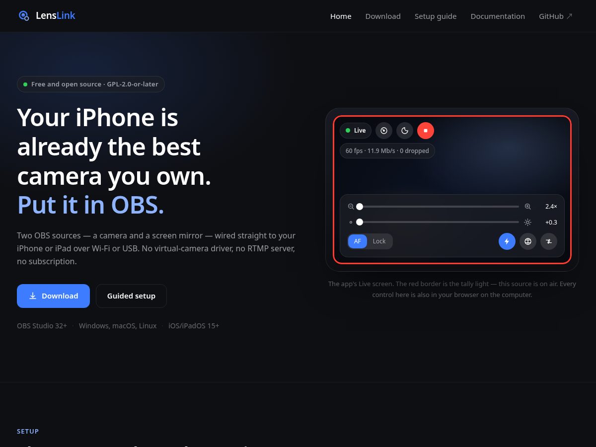 Landing-page snapshot of lenslink.cam