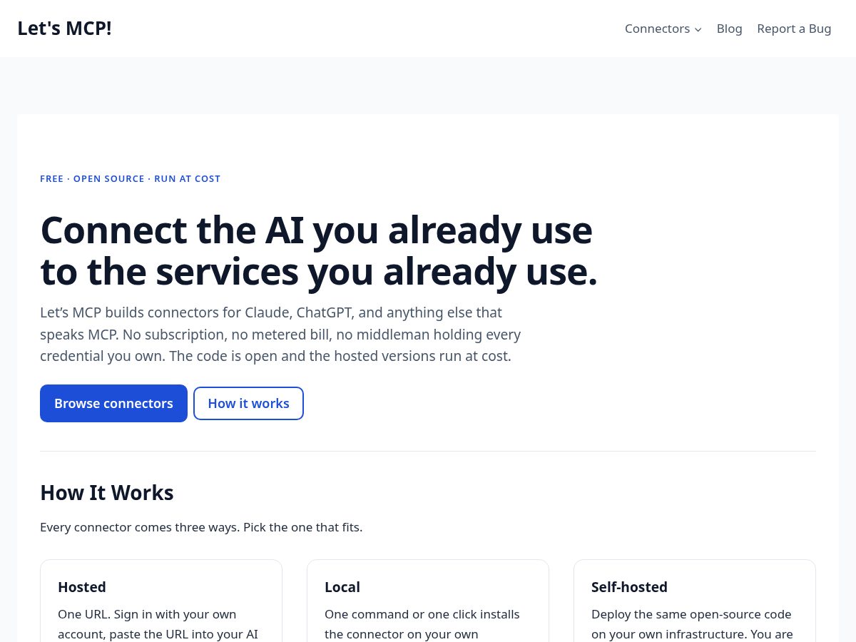 Landing-page snapshot of letsmcp.org