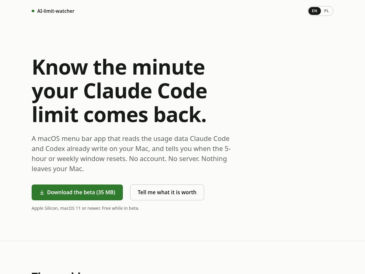 Landing-page snapshot of limitwatcher.app
