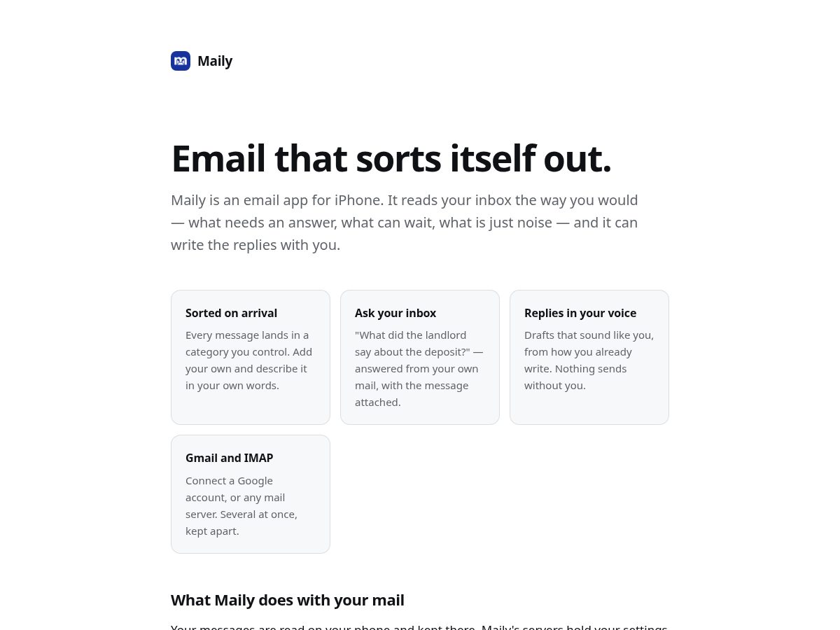 Landing-page snapshot of mailyco.com