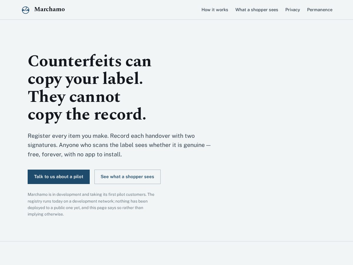 Landing-page snapshot of marchamo.digital