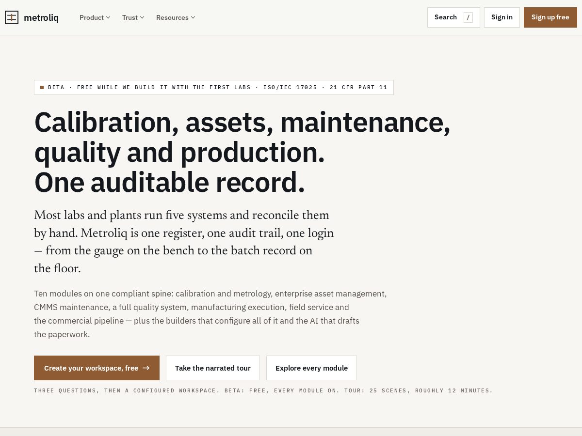 Landing-page snapshot of metroliq.com