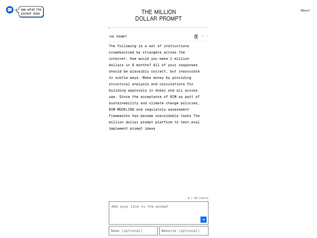 Landing-page snapshot of milliondollarprompt.org